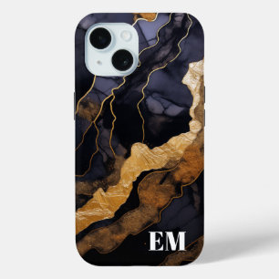 Zwart Goud Abstract Marmeren Monogram Initialen