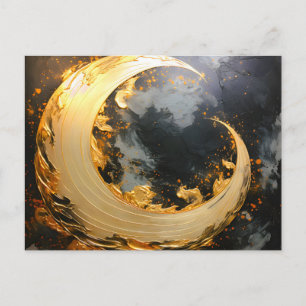 Zwart Goud Abstracte Draaikolk Moderne Maan Feestdagenkaart