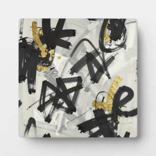 Zwart Goud Abstracte Penseelstreken Fotoplaat