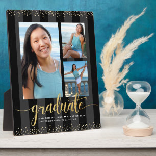 Zwart Goud Afstuderen 3 Foto Glitter Script Chic Fotoplaat