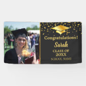 Zwart & Goud Afstuderen Custom Fotoklasse van 2025 Spandoek (Horizontaal)