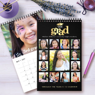 Zwart Goud Afstuderen K-12 Fotocollage 15 Maand Kalender
