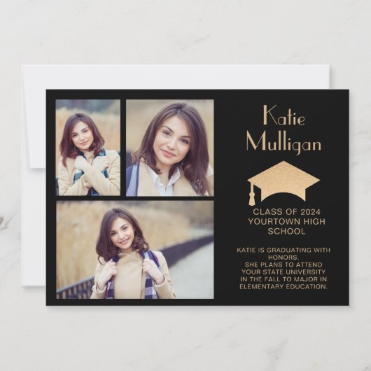 Zwart Goud Afstuderen Klasse van 2024 Foto (Voorkant)
