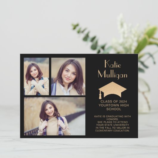 Zwart Goud Afstuderen Klasse van 2024 Foto (Staand voorkant)