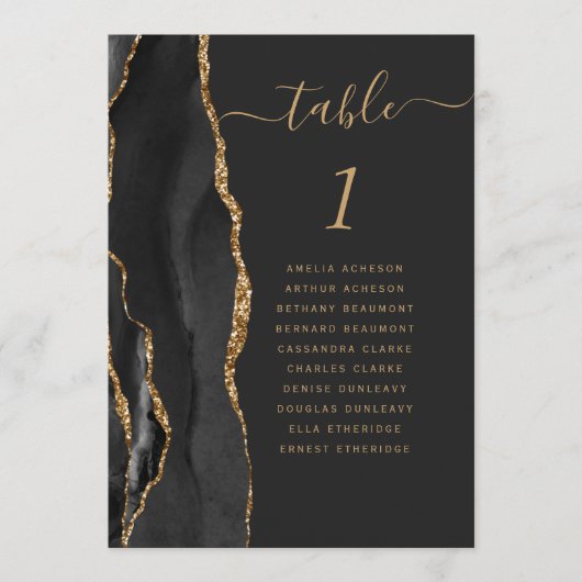 Zwart Goud Agaat 5x7 Donker Bruiloft Tafel Nummer (Voorkant)