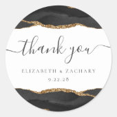 Zwart Goud Agaat Bruiloft Dank u Ronde Sticker (Voorkant)