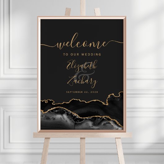 Zwart Goud Agaat Geode 18x24 Bruiloft Welkom Poster