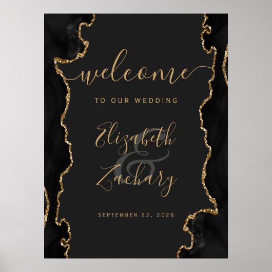 Zwart Goud Agaat Geode 18x24 Bruiloft Welkom Poster (Voorkant)