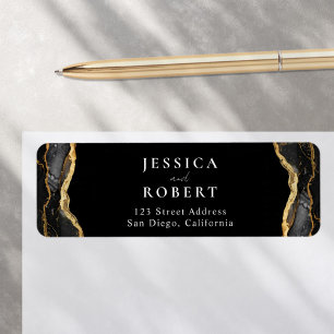 Zwart Goud Agaat Marmer Elegant Bruiloft Etiket