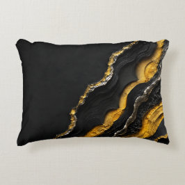 Zwart Goud Agate Gelaagde Abstracte Kunst | Luxe Accent Kussen