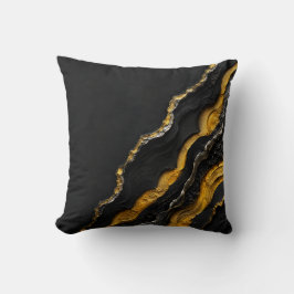 Zwart Goud Agate Gelaagde Abstracte Kunst | Luxe Kussen