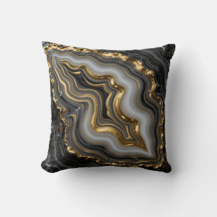 Zwart Goud Agate Geode Luxe Marmer Kussen