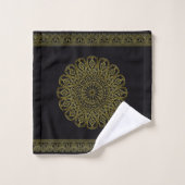 Zwart & Goud Arabesque Patroon Handdoek Set (Wasdoekje)