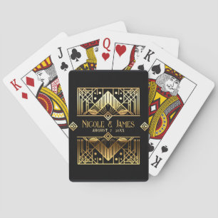 Zwart & Goud Art Deco Bruiloft Dank u Pokerkaarten