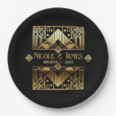 Zwart & Goud Art Deco Bruiloft Papieren Bordje (Voorkant)