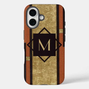 Zwart & Goud Art Deco Custom Monogram iPhone 16 Hoesje