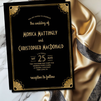 Zwart Goud Art Deco Eenvoudige Vintage Bloemen Huw Kaart