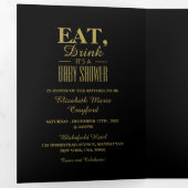 Zwart & Goud Art Deco, Eet Drink Baby shower Suite Drieluik Uitnodiging (Binnenzijde eerst)
