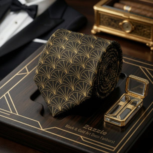 Zwart & Goud Art Deco Fanburst Stropdas