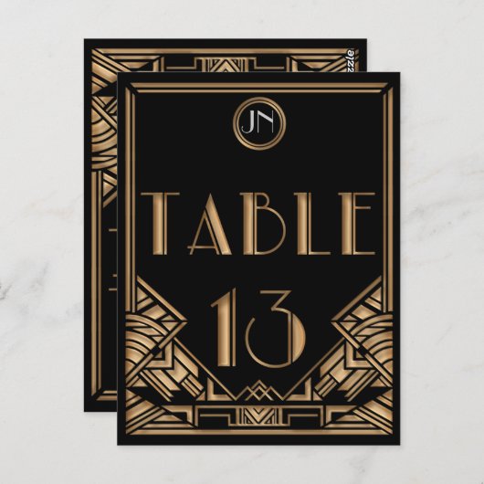 Zwart Goud Art Deco Gatsby Stijl Tabel Nummer 13 Briefkaart (Voorkant / Achterkant)