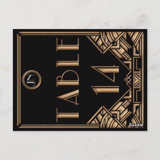 Zwart Goud Art Deco Gatsby Stijl Tabel Nummer 14 Briefkaart (Achterkant)