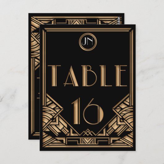 Zwart Goud Art Deco Gatsby Stijl Tabel Nummer 16 Briefkaart (Voorkant / Achterkant)