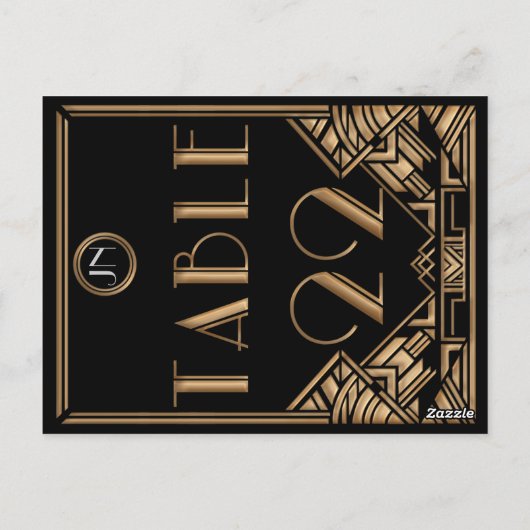 Zwart Goud Art Deco Gatsby Stijl Tabel Nummer 22 Briefkaart (Achterkant)