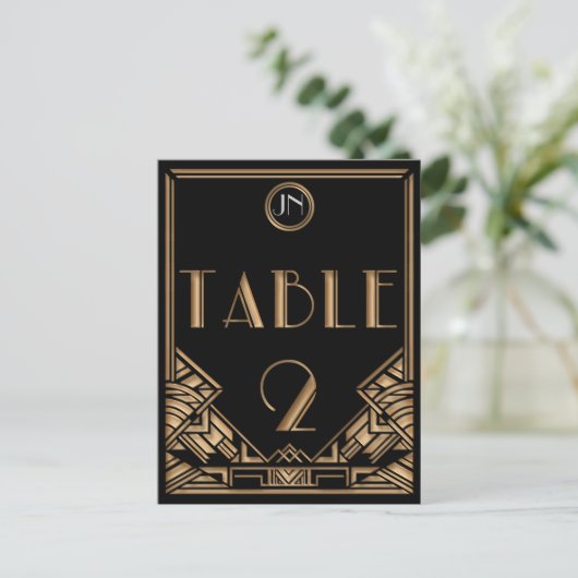 Zwart Goud Art Deco Gatsby Stijl Tabel Nummer 2 Briefkaart (Staand voorkant)