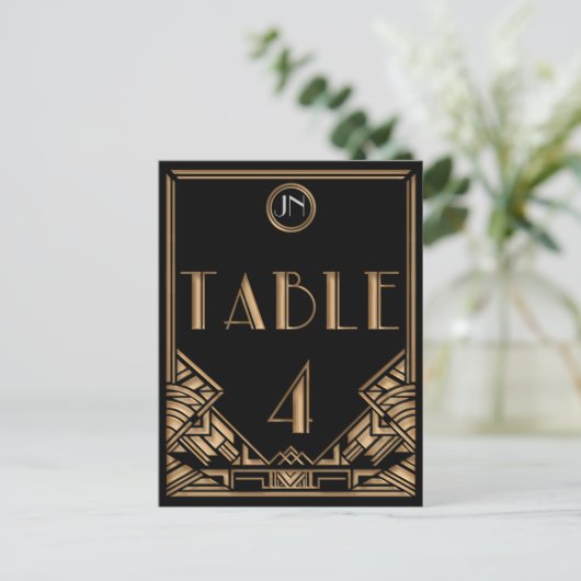 Zwart Goud Art Deco Gatsby Stijl Tabel Nummer 4 Briefkaart (Staand voorkant)