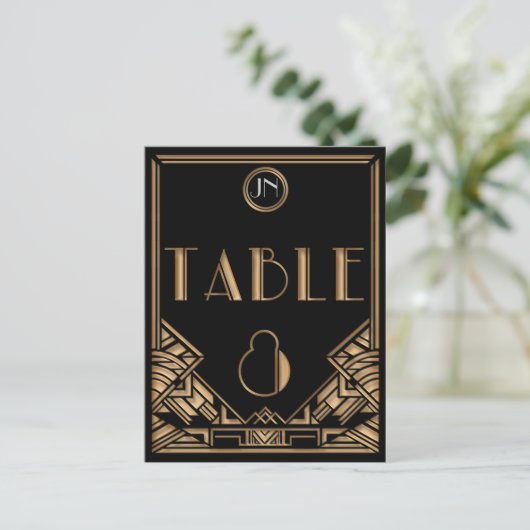 Zwart Goud Art Deco Gatsby Stijl Tafel Nummer 8 Briefkaart (Staand voorkant)