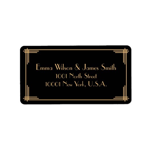 Zwart Goud Art Deco Great Gatsby Adreslabels Etiket (Voorkant)