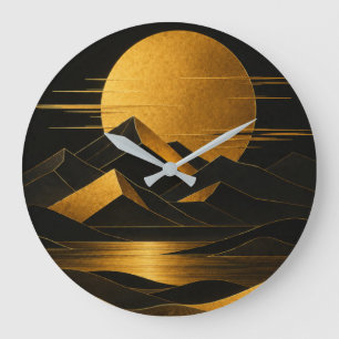 Zwart & Goud Art Deco Klok met Berglandschap