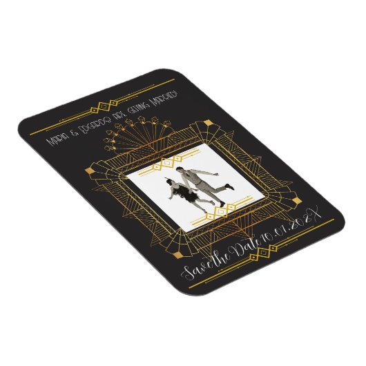 Zwart & Goud Art Deco Save The Date Magneet (Rechterzijde)