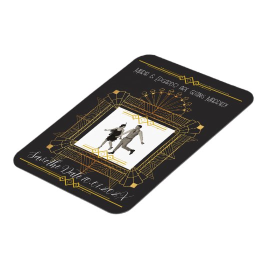 Zwart & Goud Art Deco Save The Date Magneet (Linkerzijde)