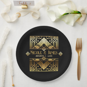 Zwart & Goud Art Deco Trouwen Papieren Bordje