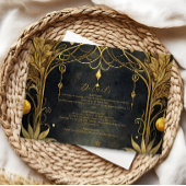 Zwart Goud Art Nouveau Huwelijk Informatiekaartje