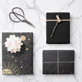 Zwart goud astrologisch patroon inpakpapier vel