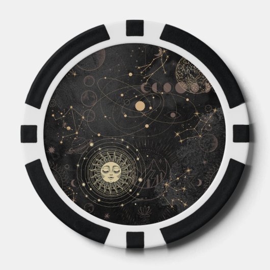 Zwart goud astrologisch patroon poker chips (Voorkant)