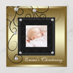 Zwart Goud Baby Boy Meisje Foto Doop Kaart