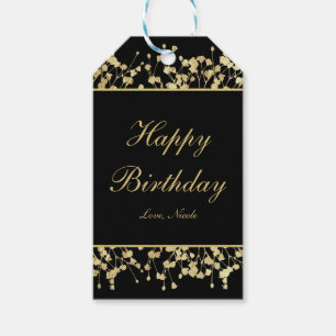 Zwart & Goud Baby's Adem Bloemstuk Gift Tag Cadeaulabel
