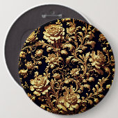 Zwart & Goud Barok Floral Art Button (Voorkant /achterkant)