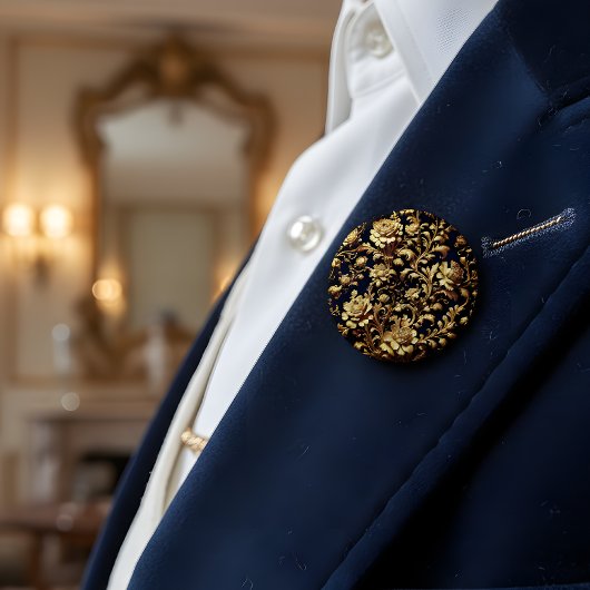 Zwart & Goud Barok Floral Art Button