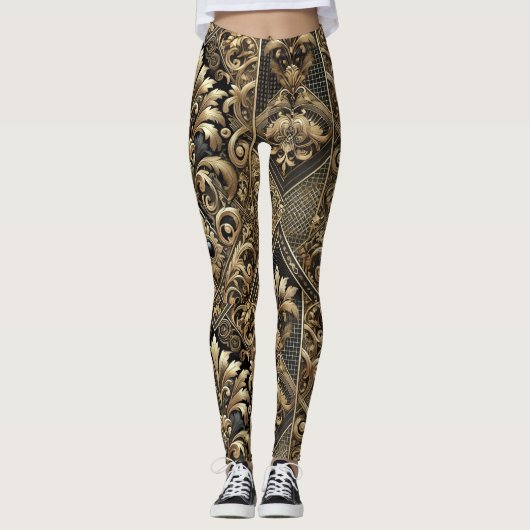 Zwart & Goud Barok Luxe Leggings (Voorkant)