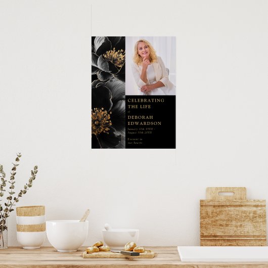 Zwart Goud Begrafenis Viering van het Leven Fotote Poster (Keuken)