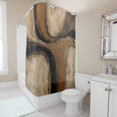 Zwart Goud Beige Abstract Bloemen Douchegordijn (In situ)