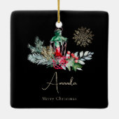 Zwart Goud Bladerlantaarn Modern Vrolijk Kerstfees Keramisch Ornament (Achterkant)