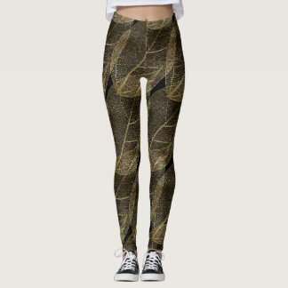 ZWART GOUD BLADPATROON leggings activewear