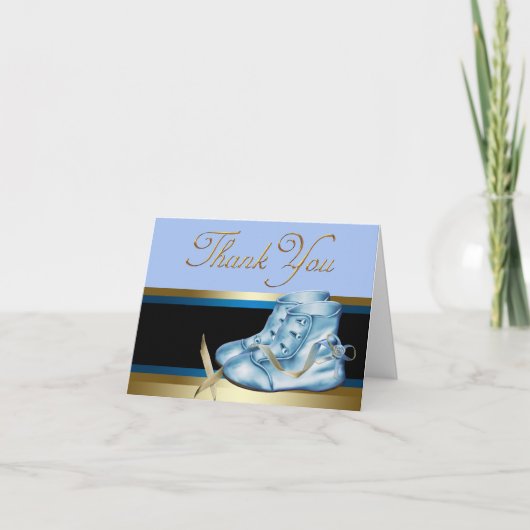 Zwart Goud Blauw Baby Booties Dank u Kaarten (Voorkant)