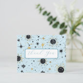 Zwart Goud Blauw Hemelse Bruiloft Dank u Kaart (Staand voorkant)