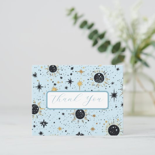 Zwart Goud Blauw Hemelse Bruiloft Dank u Kaart (Staand voorkant)